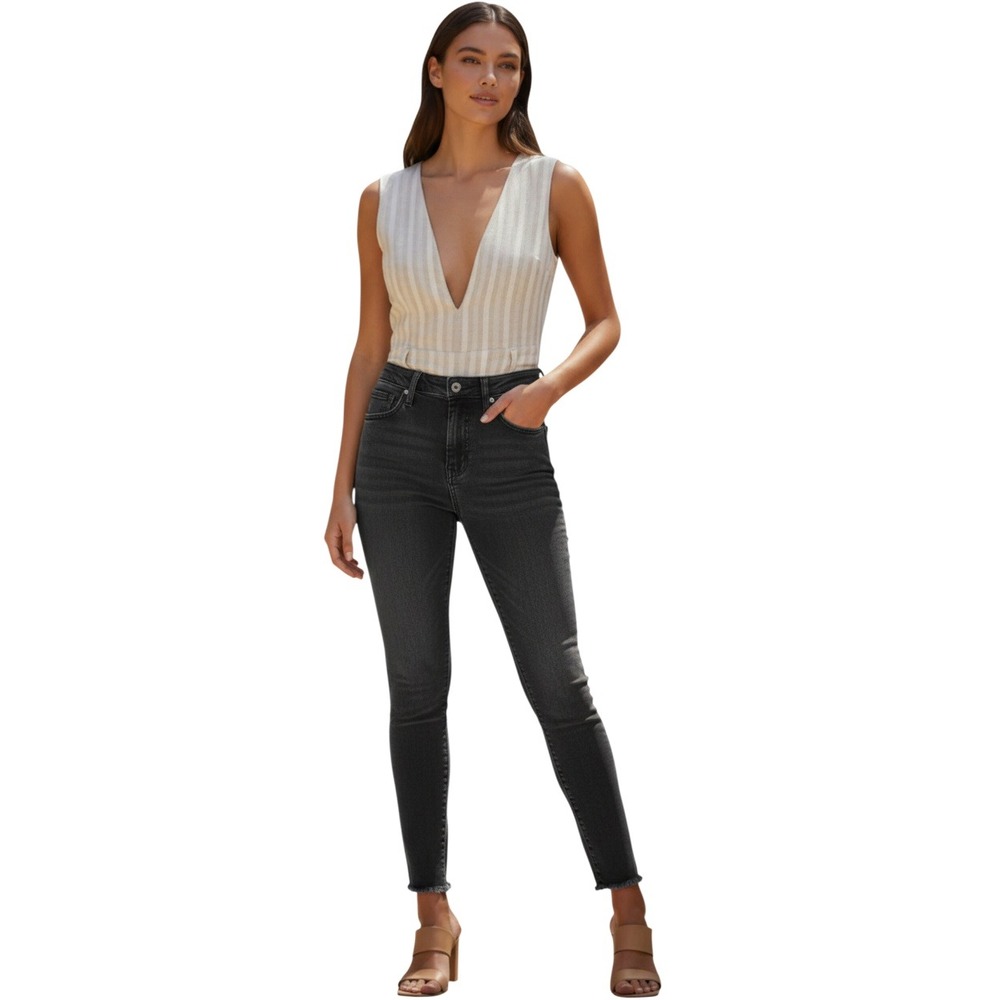 Rails The Larchmont High Rise Skinny Jeans‎ Gray Washed Black Raw Hem 26 x 26